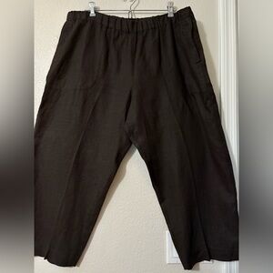 Lino by Chico's Chocolate Brown Linen Pull On Cropped Relaxed Fit Elastic Waist